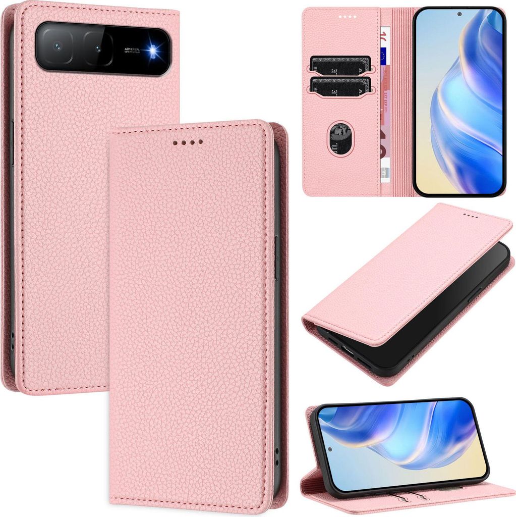 Litchi Leder Handyhülle für Tecno Spark Go 2025/Infinix Hot 60i 5G Wallet Kartenfächer Standfunktion Hülle Pink