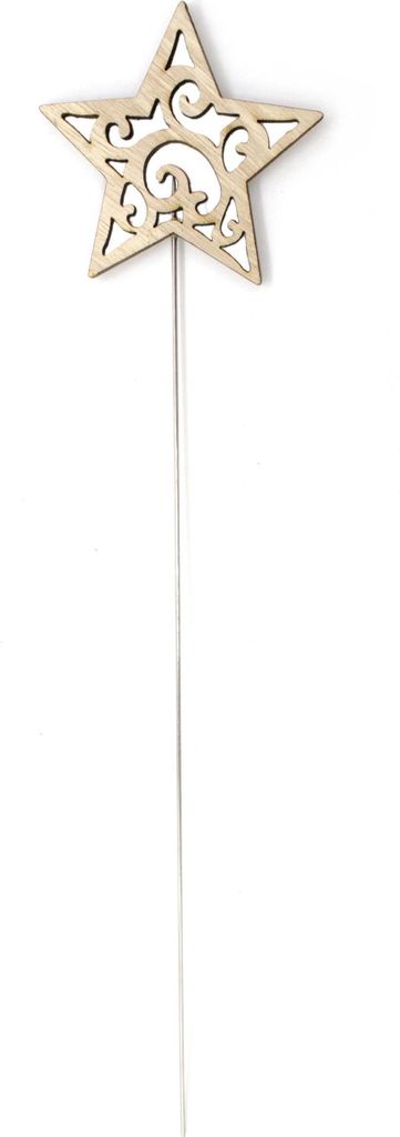 Blumen-Stecker Stern braun mit Muster und Metallstab 1 Stück