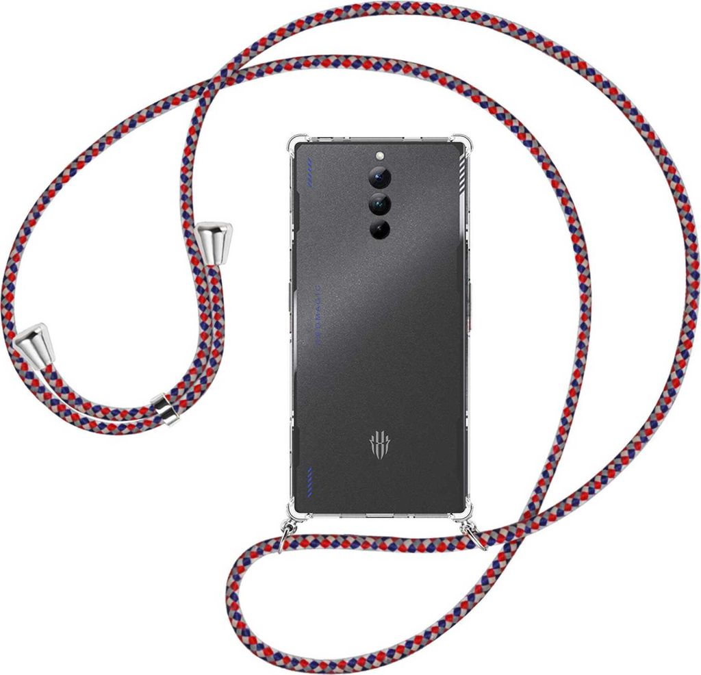 Handykette Backcover-Schutzhülle mit Band (Metall silberfarben) für ZTE nubia Red Magic 8S Pro (6.8'') - silber/blau/rot