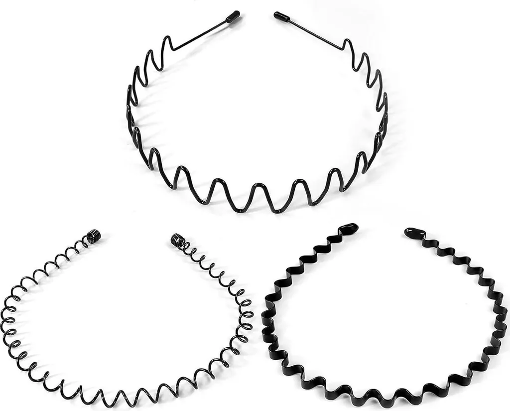Fasce per Capelli Sportive Metallo Nero - Set 3 Pezzi Unisex
