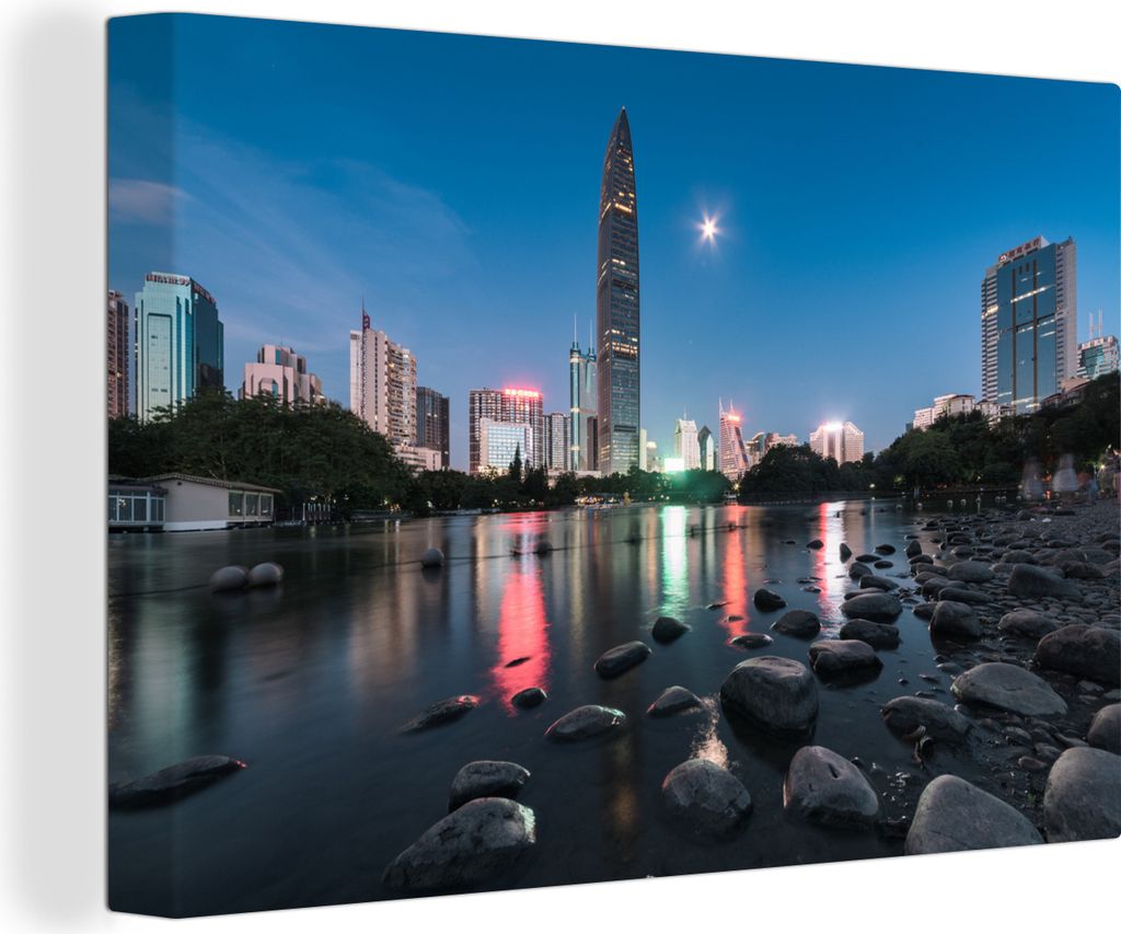 OneMillionCanvasses - Leinwandbilder - 140x90 cm, Der Blick auf den Kingkey 100 am Abend, Wandbilder Kunstdruck Wanddekoration - Foto auf Leinwan...