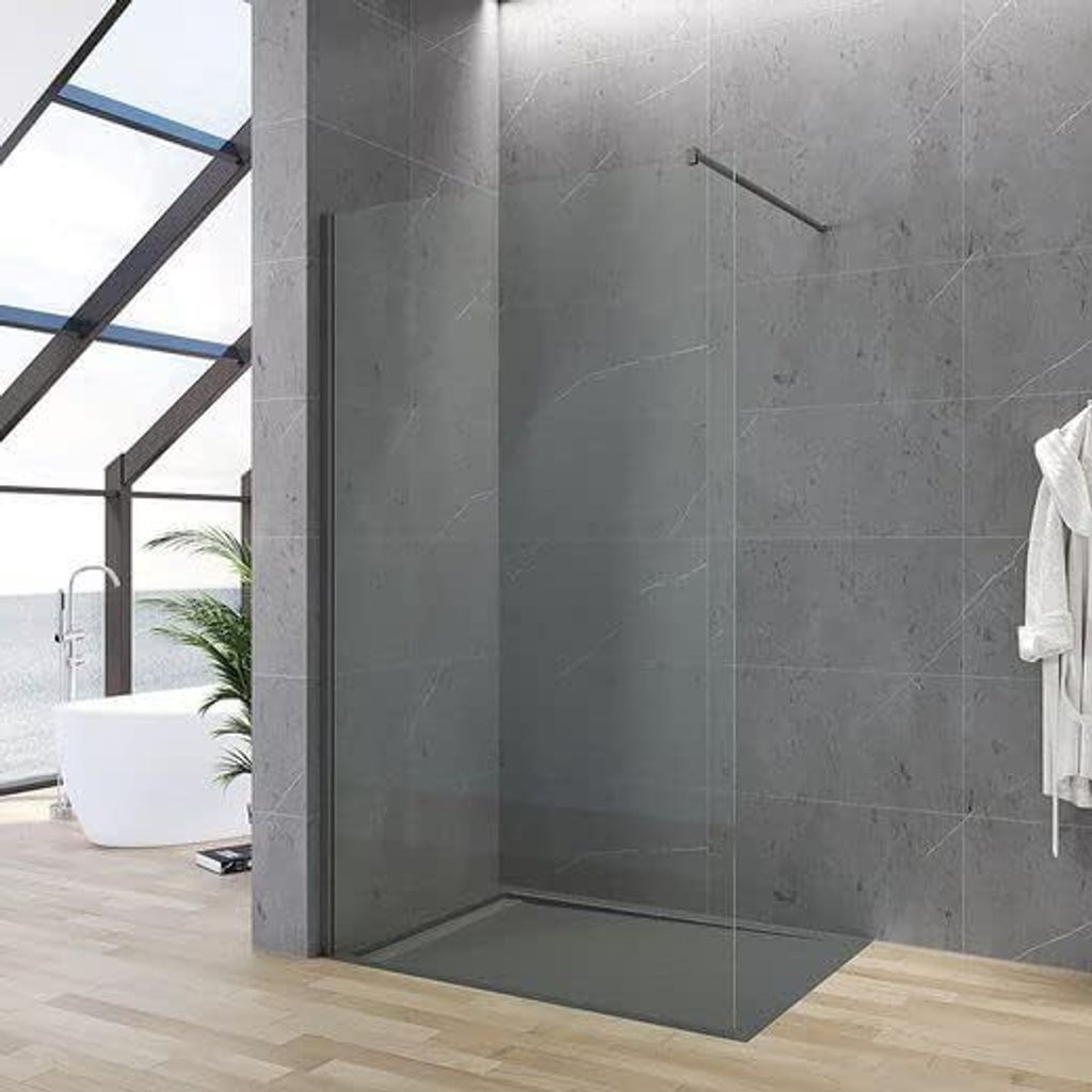 Duschwand Glas Grau 90x200cm 8 mm ESG Sicherheitsglas Lotuseffekt