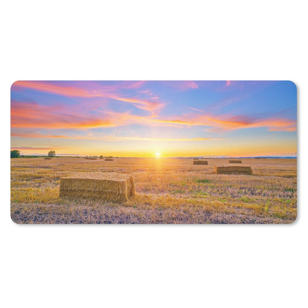 MuchoWow Mauspad Mousepad Stroh - Sonne - Himmel - Landschaft 60x30 cm - Mousepads - Maus Mat - Pad - Mausunterlage - Nachhaltig