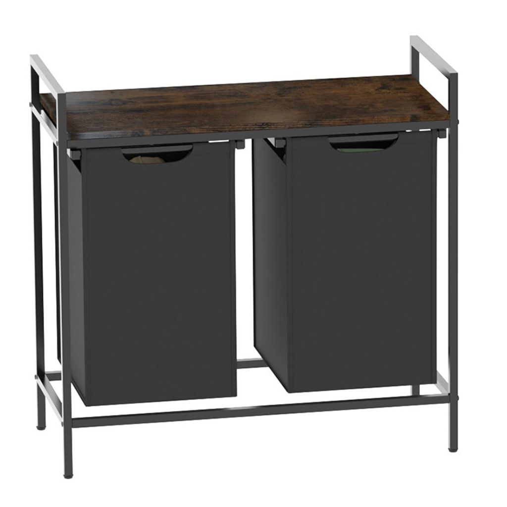 Wäschekorb Standkorb, 2 Fächer, Stoff & Metall, herausnehmbar, Bad & Wäscheaufbewahrung, großer Wäschesammler, robust & praktisch