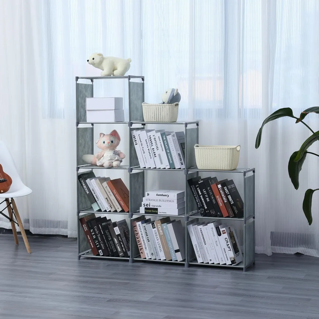 Étagère de Rangement 9 Compartiments 125cm Structure Robuste Coloris Gris