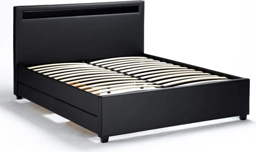 Lit Double Noir 160x190 cm Geneva King : Design Moderne et Rangement