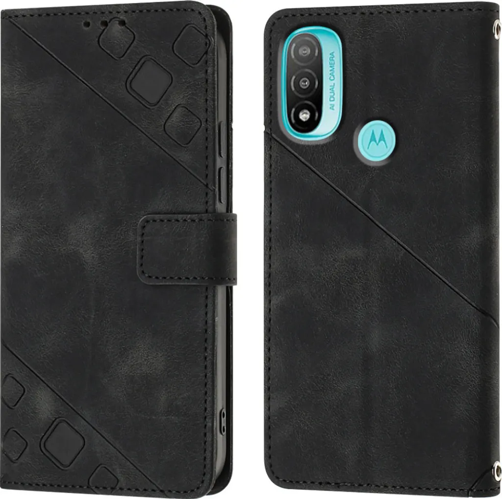 Custodia per Motorola Moto E30 E40 E20 in rilievo Custodia a portafoglio in pelle flip con funzione stand nero