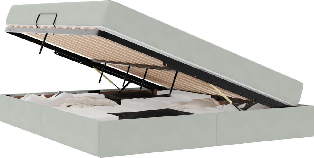 Aufbewahrungsbett mit Matratze Hellgrau 160 x 200 cm Samt