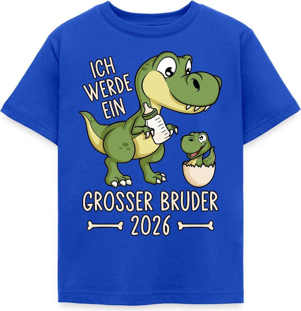 Spreadshirt Großer Bruder 2026 Ei Baby Dino Dinosaurier Kinder T-Shirt, 122/128 (7-8 Jahre), Royalblau