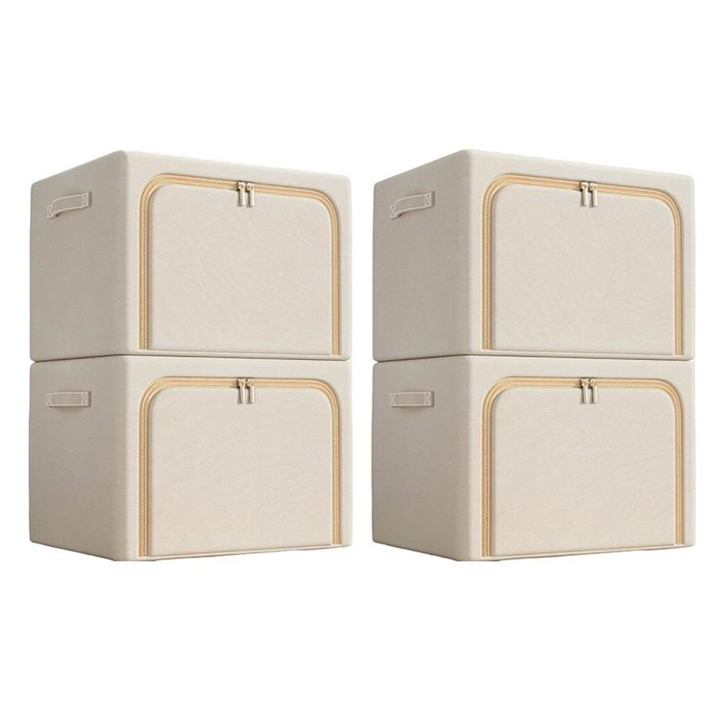 4er-Set Aufbewahrungsbox aus Oxford-Gewebe, wasserdicht, Faltbare, 100L, Fächer, für Kleidung & Schrank, Ohne Sichtfenster, Beige