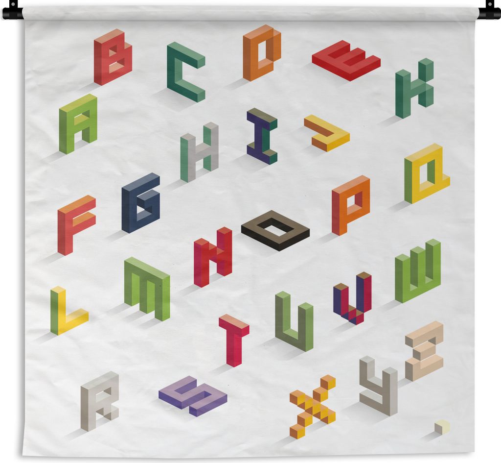 MuchoWow Wandteppich Wandbehang Alphabet in isometrischen Buchstaben 150x150 cm Tapisserie Dekoration Wandtuch - Wohnaccessoires - Modernes