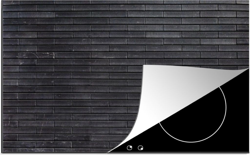 KitchenYeah Herdabdeckplatte Backstein - Schwarz - Wand , 91x52cm, Küche Deko, Glaskeramikkochfeld Herdabdeckung, Abdeckplatte fùr Kochfeld