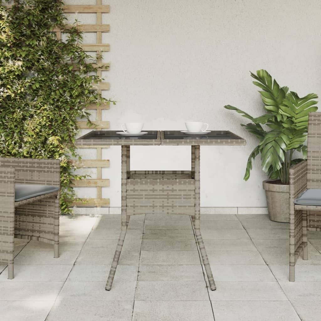 Best Möbel Gartentisch 1 PC Moderne - HOMMIE - Esstisch/Balkontisch - mit Glasplatte Grau 80x80x75 cm Poly Rattan - Gartentische designMöbel12016