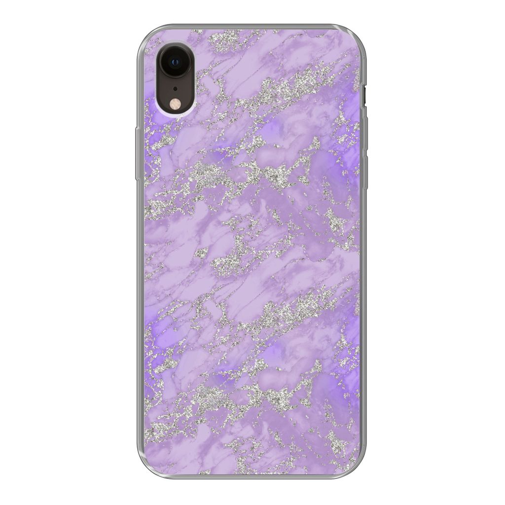 MuchoWow Handyhülle Schutzhülle Hülle für iPhone XR Marmor - Lila - Muster Silikon Softcase Handy Hülle - Schutzdeckel