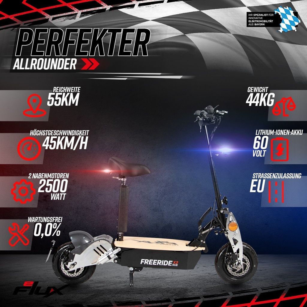 eFlux Freeride X2  | Straßenzulassung - Elektro Scooter mit Produktbild 10