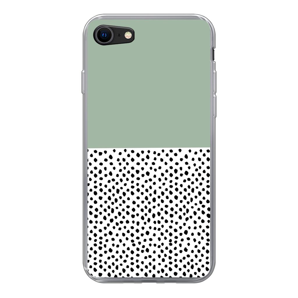 MuchoWow Handyhülle Schutzhülle Hülle für iPhone 7 Polka dots - Grün - Schwarz Silikon Softcase Handy Hülle - Kartenhalter