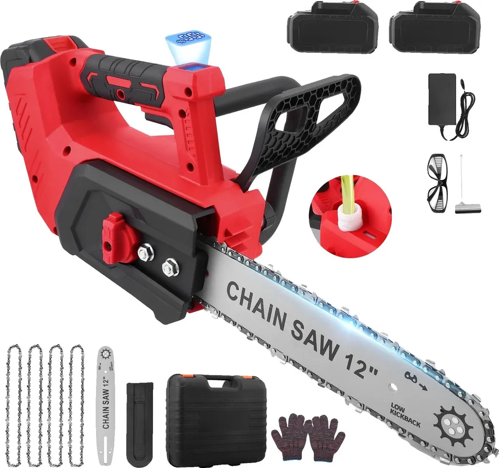 Tronçonneuse sans fil rouge 1200W idéale pour élagage et bois de chauffage