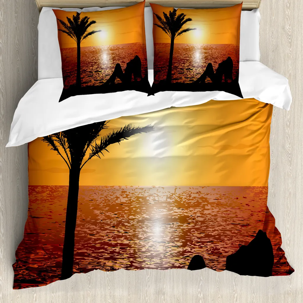 Copripiumino Retro ABAKUHAUS 155x220: Ragazza Tropicale Tramonto