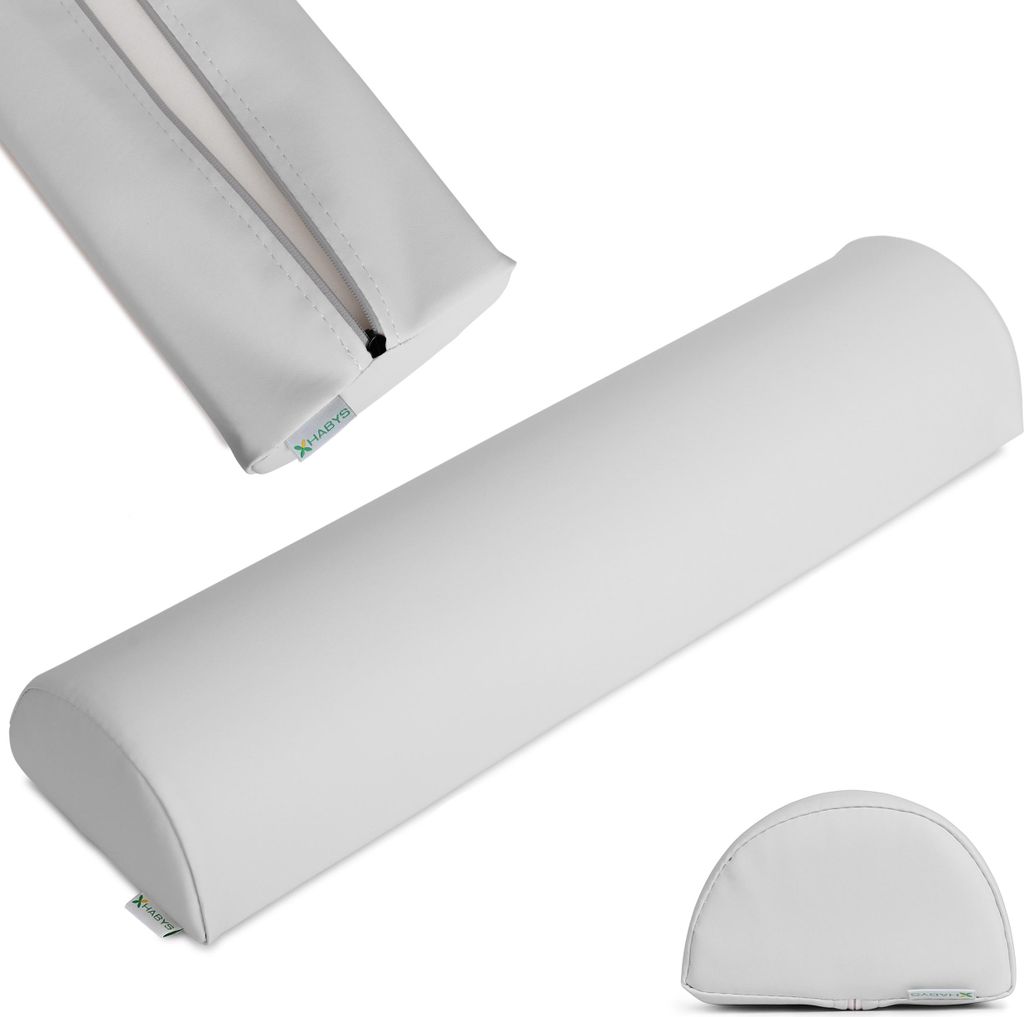 Habys Lagerungsrolle Halbrund, Nackenrolle, Knierolle, Lagerungskissen | für Massage und Therapie | Kniehalbrolle, 60x15x10cm | Hellgrau