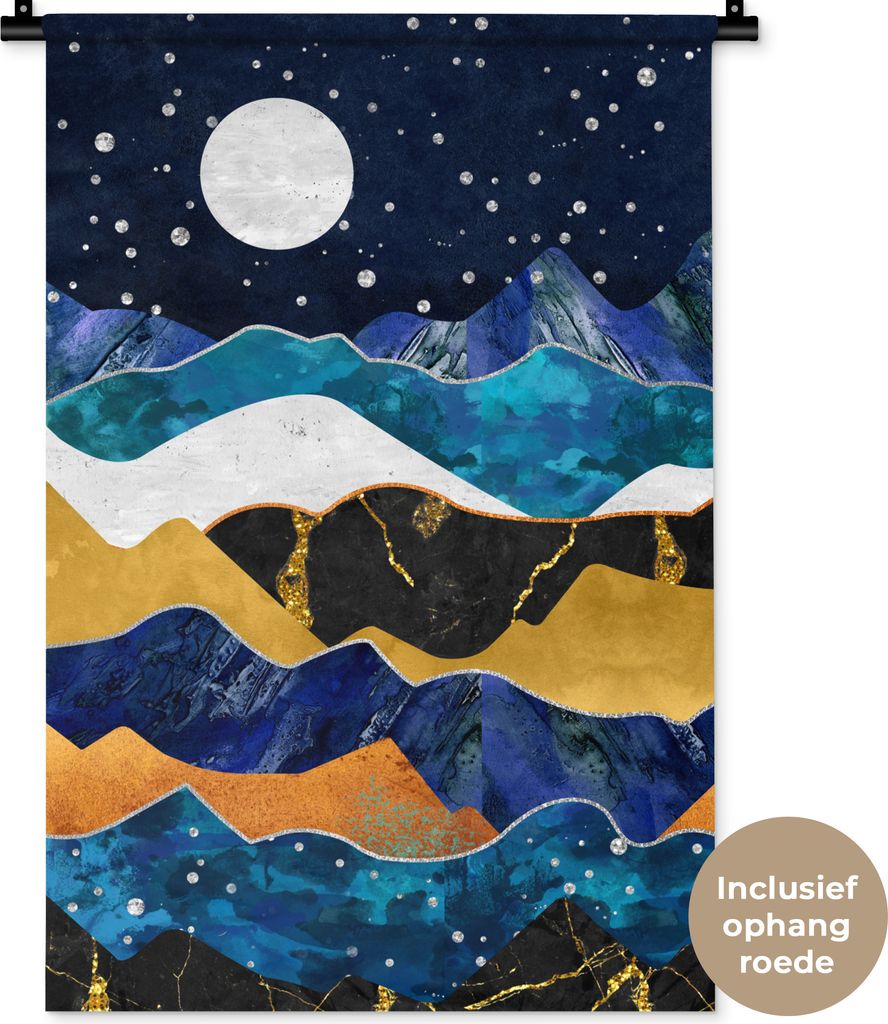 MuchoWow Wandteppich Wandbehang Nacht - Gold - Marmor - Abstrakt - Landschaft - Berg 60x90 cm Tapisserie Dekoration Wandtuch - Foto-Teppich - Abw...