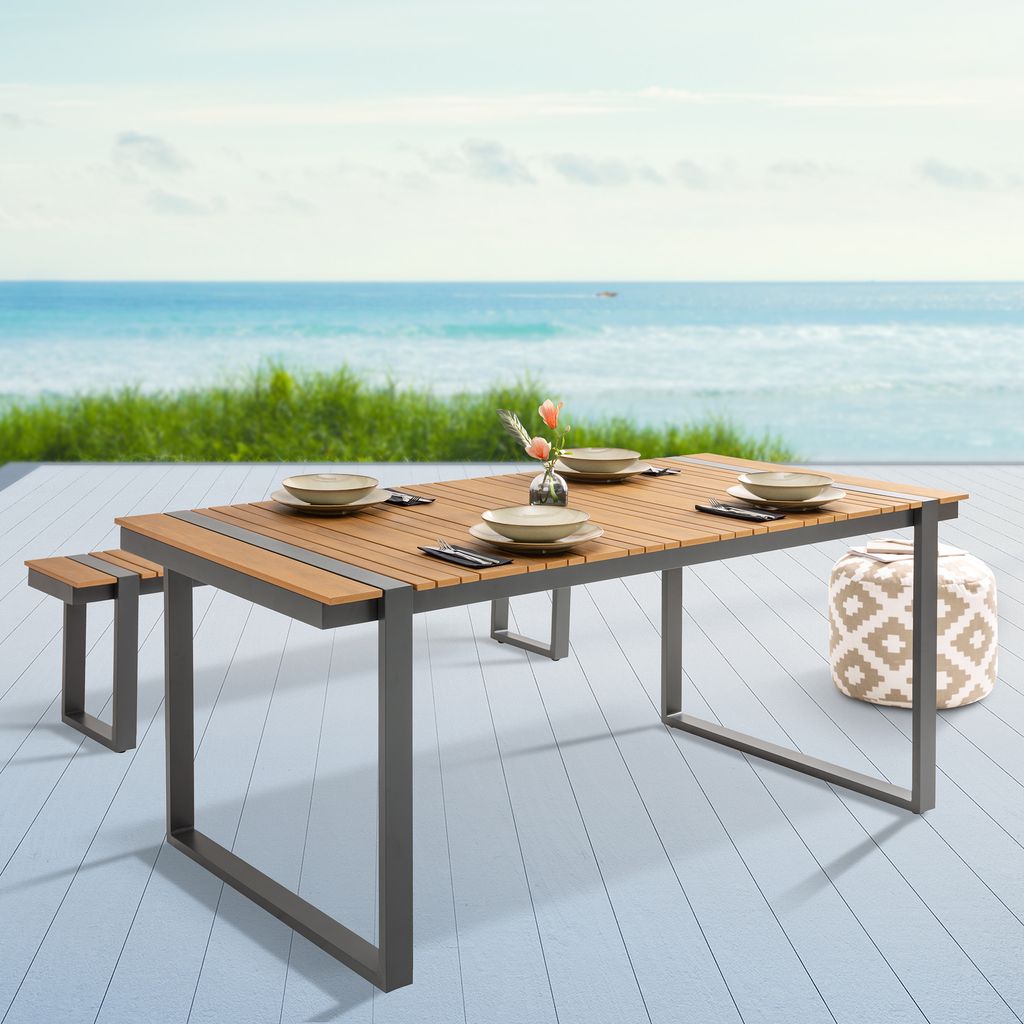 riess-ambiente Moderner Gartentisch TAMPA LOUNGE 180cm grau natur Aluminium Outdoor Esstisch wetterfest Outdoortisch Balkontisch Terrassentisch Tisch