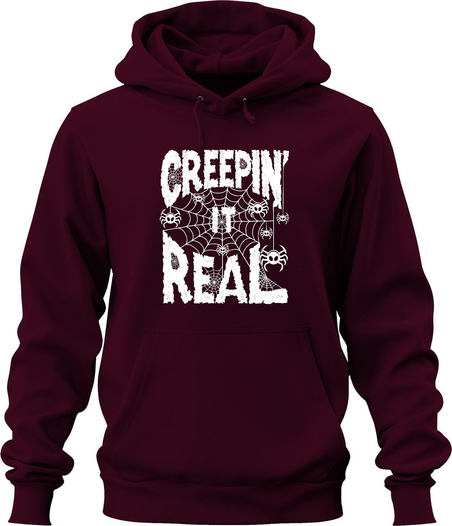 Creepin It Real Halloween Spinnen Spinnennetz Gruselig Lustig Uni Hoodie Kapuzenpullover, Burgundy, L