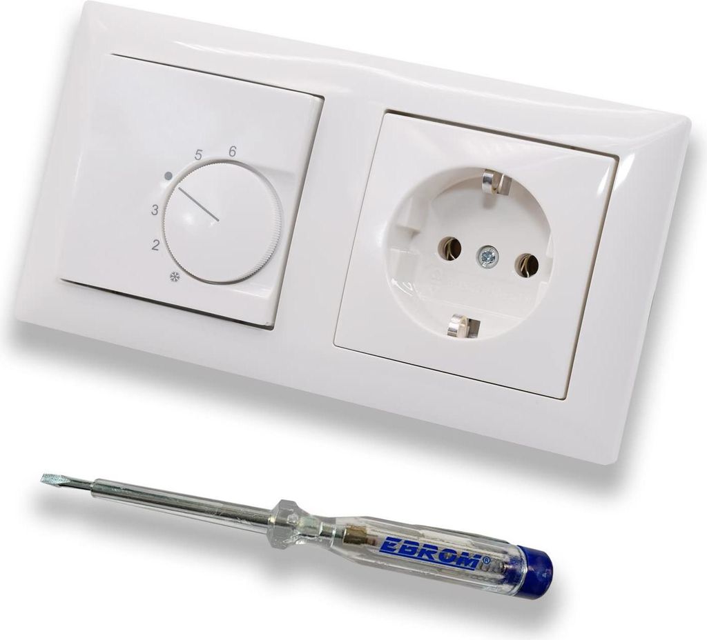 Halmburger UP Raumthermostat Raumtemperaturregler RTR-5510rg in Busch Jäger Balance SI alpinweiß Rahmen 1722-914 + Steckdose 20EUC-914 inkl. EBRO...