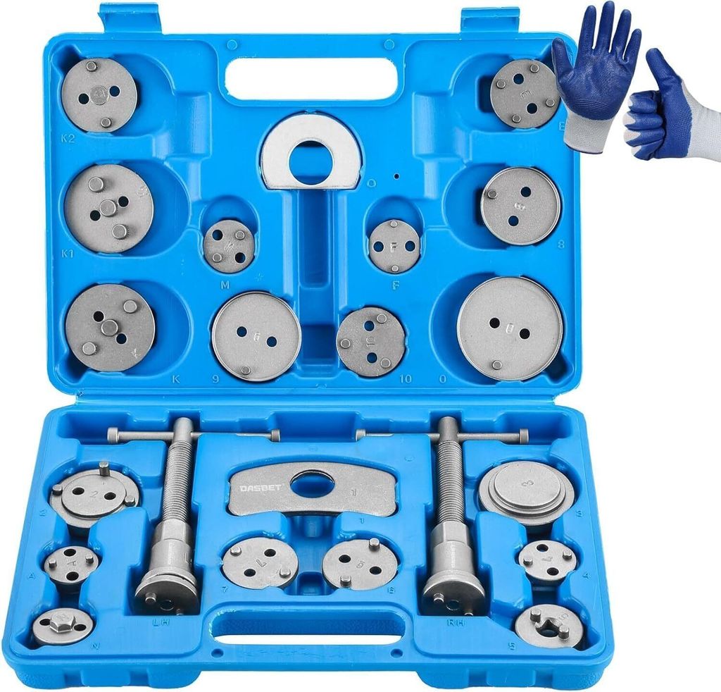 Bremskolbenrücksteller Universal 24 tlg Bremsenrücksteller Set KFZ Kolbenrücksteller Werkzeug Kit Bremsen Satz Blauer Koffer Bremsenrückstellwe...