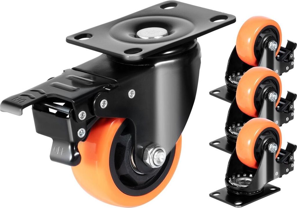 Lenkrollen, 3-Zoll-Drehplattenrollen, 4er-Set, mit Sicherheitsverriegelung A/B, geräuscharme PVC-Rollen, hohe Belastbarkeit von 250 lbs pro Rolle,...