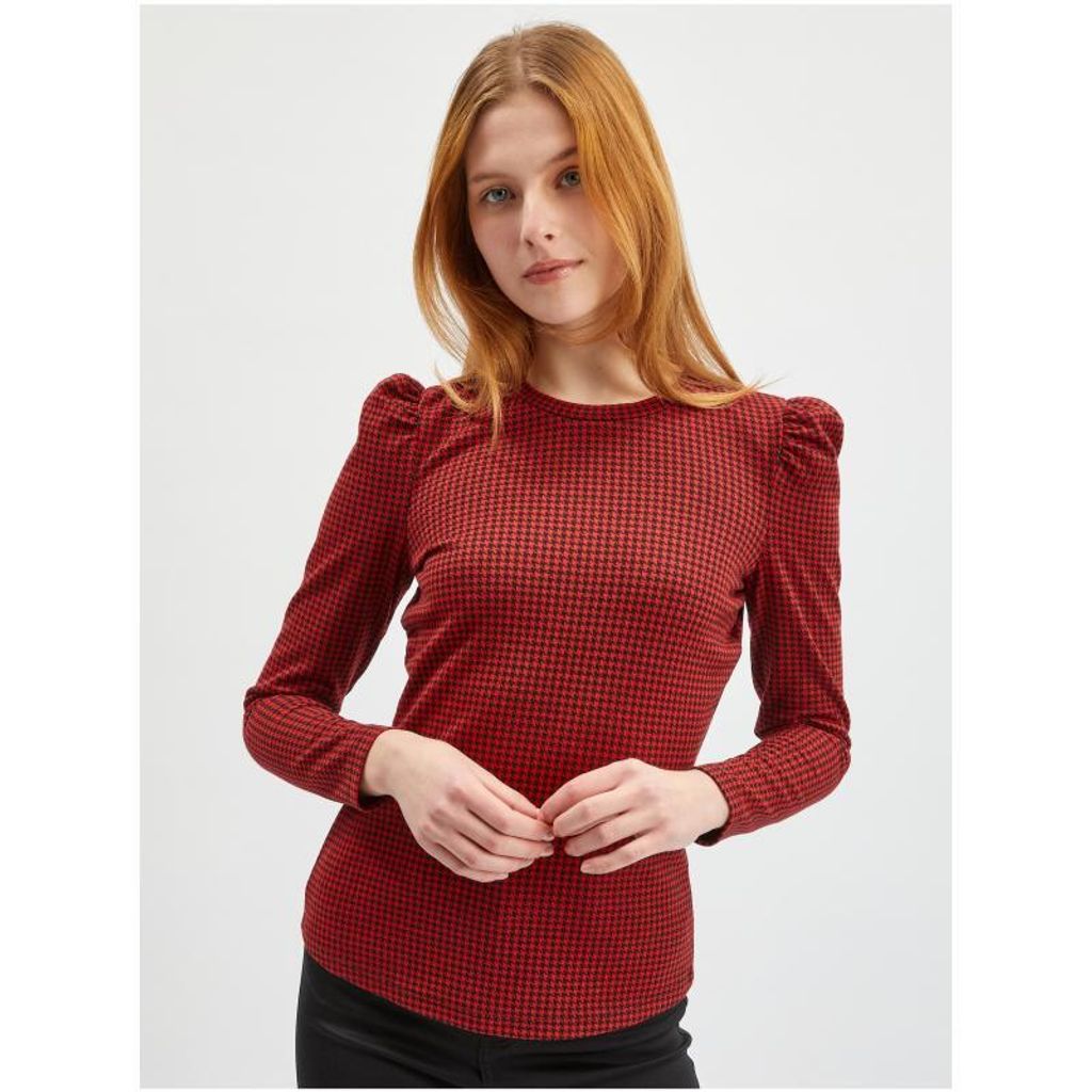 Orsay Rotes gemustertes Langarm-T-Shirt für Damen 111014-330000__L