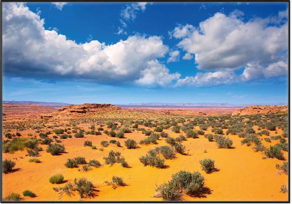 Wallario Wandbild Wüste in Arizona - blauer Himmel mit Wolken I, Größe: 70,30 x 100,30 cm, Poster mit schwarzem Aluminiumrahmen