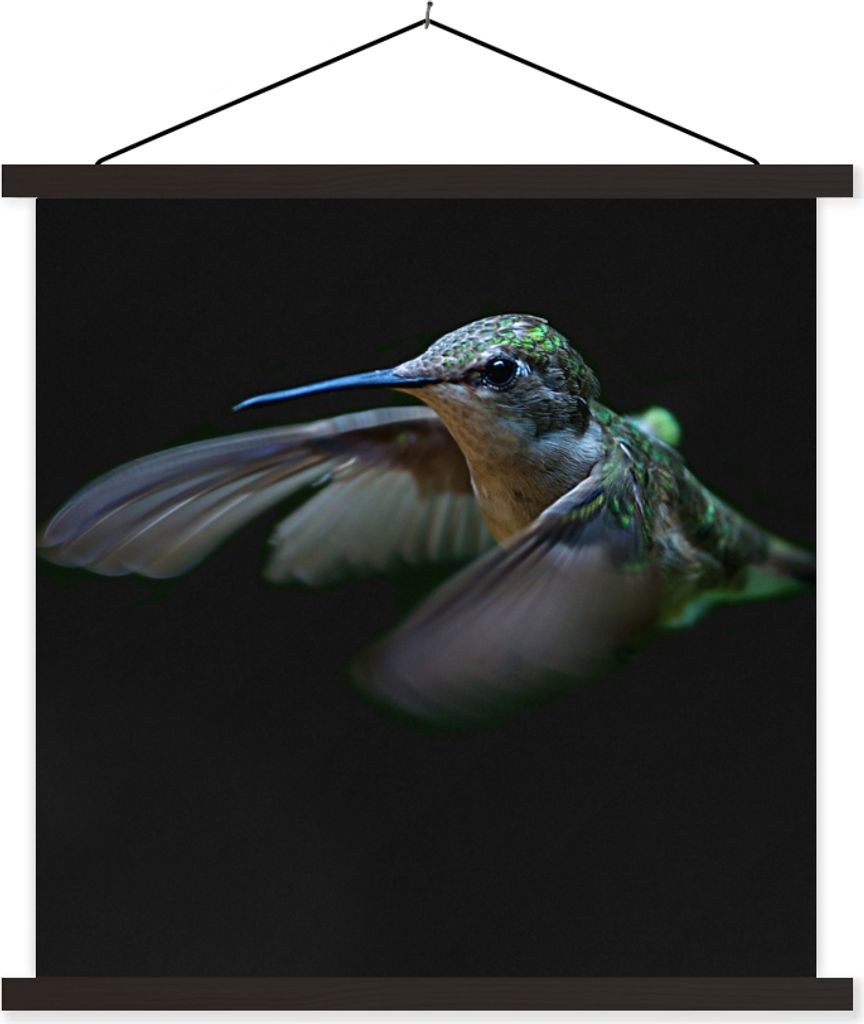 MuchoWow Textilposter Kolibri - Federn - Schwarz 40x40 cm mit schwarzem Rahmen - Fotos