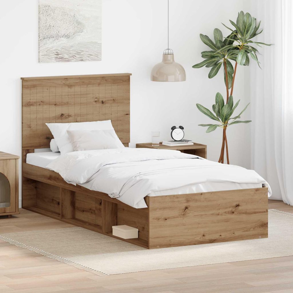 Maison Exclusive - Bettrahmen Kunsthandwerk Eiche 90 x 190 cm Massives Kiefernholz