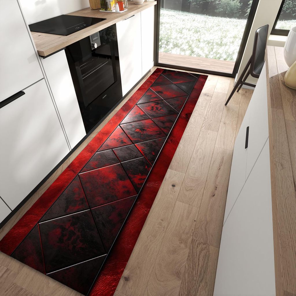 Küchenteppich 80x300cm rutschfest & abwischbar PVC Läufer - Dunkle Muster Wand