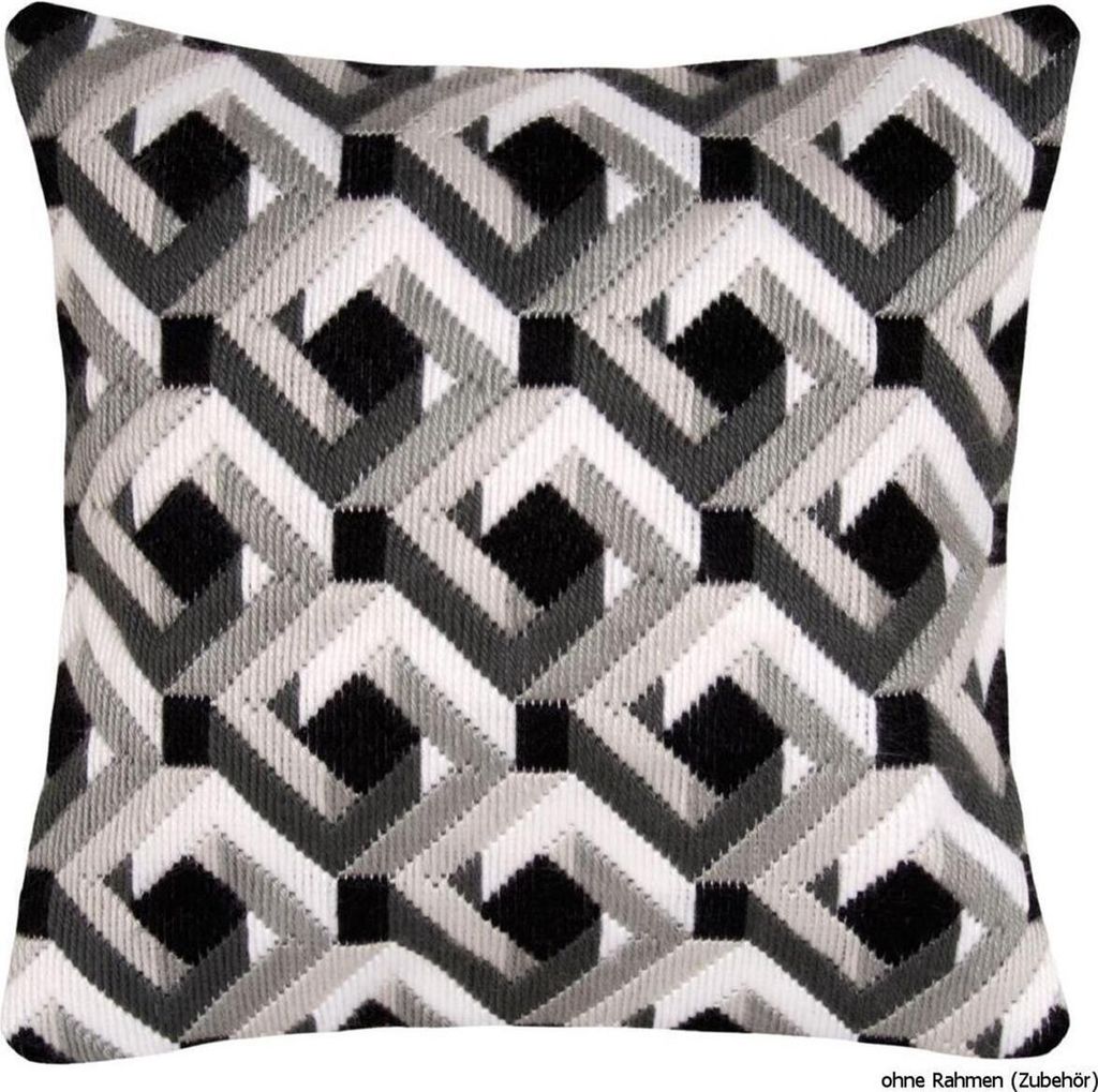 Vervaco Spannstich Stickkissen "Weiß - Schwarz", Stickbild vorgezeichnet