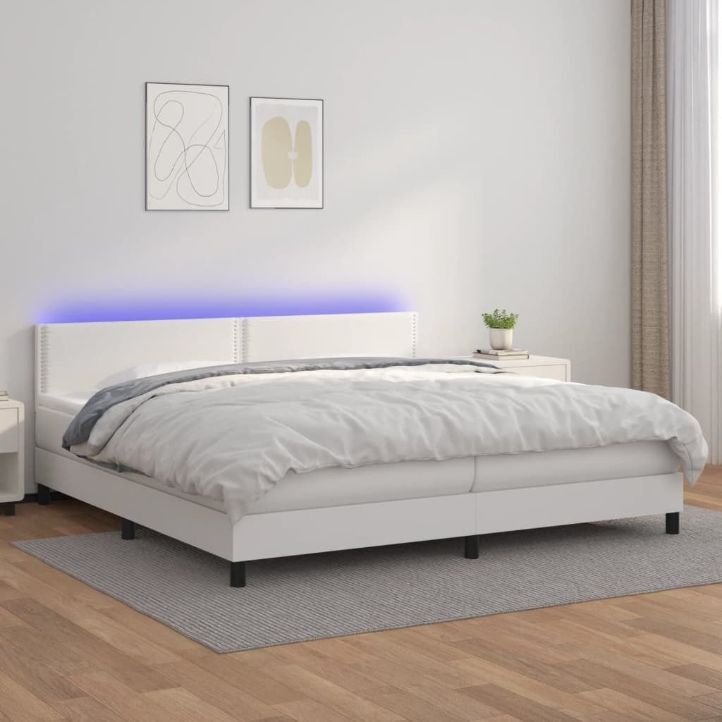 "Rabatt" Boxspringbett mit Matratze - 2 Personen - Strapazierfähiger Stoff - & LED Weiß 200x200 cm Kunstleder - Klassische Betten CC6000