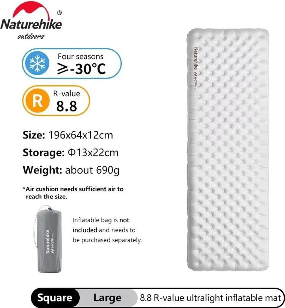 Tapis de sol gonflable de camping 196x64cm isolant et ultra-compact