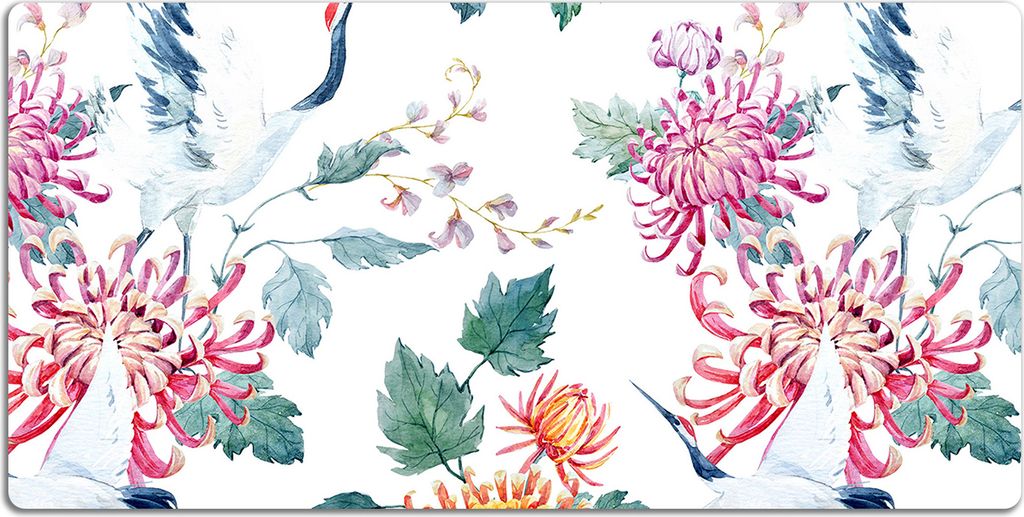 Schreibtischmatte Tischunterlage 120x60 cm Mauspad - Reiher in den Blumen