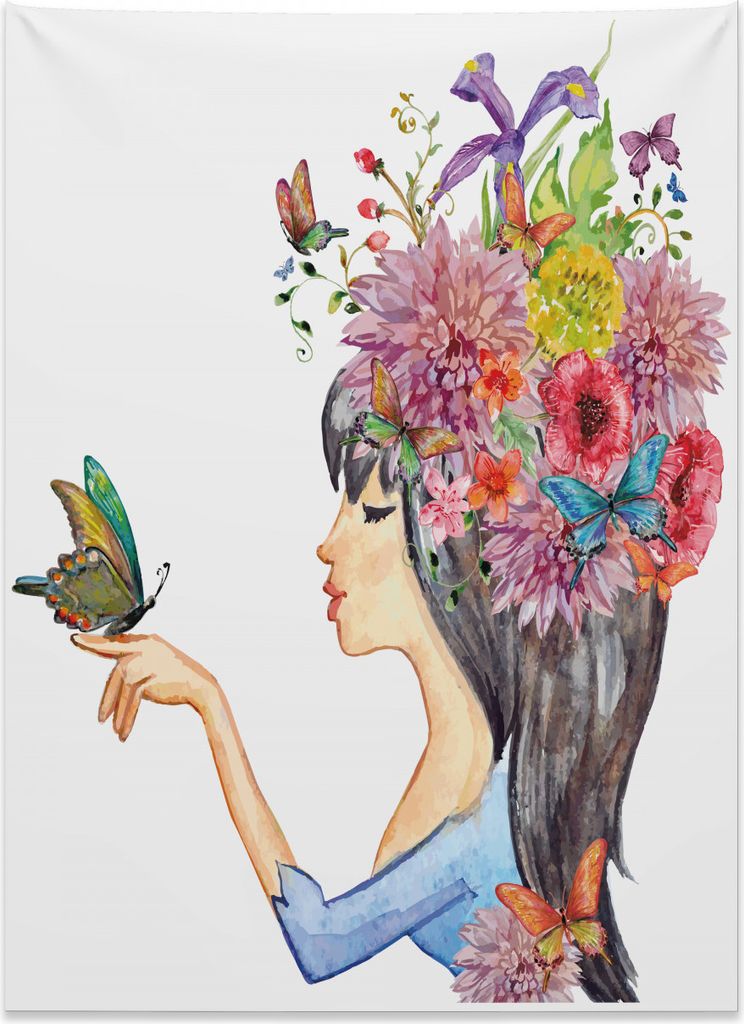 Abakuhaus Bunt Wandteppich, Frühlings-Blumen-Blatt aus Weiches Mikrofaser Stoff Kein Verblassen Klare Farben Waschbar, 110 x 150 cm, Mehrfarbig