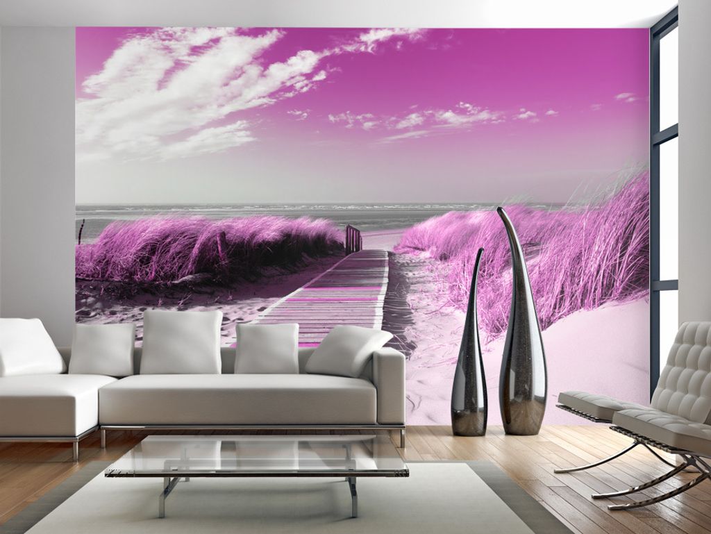Vlies Fototapete Meer Strand 400x280 cm Tapeten Wandtapete XXL Abstrakt Landschaft Natur violett 10110903-25