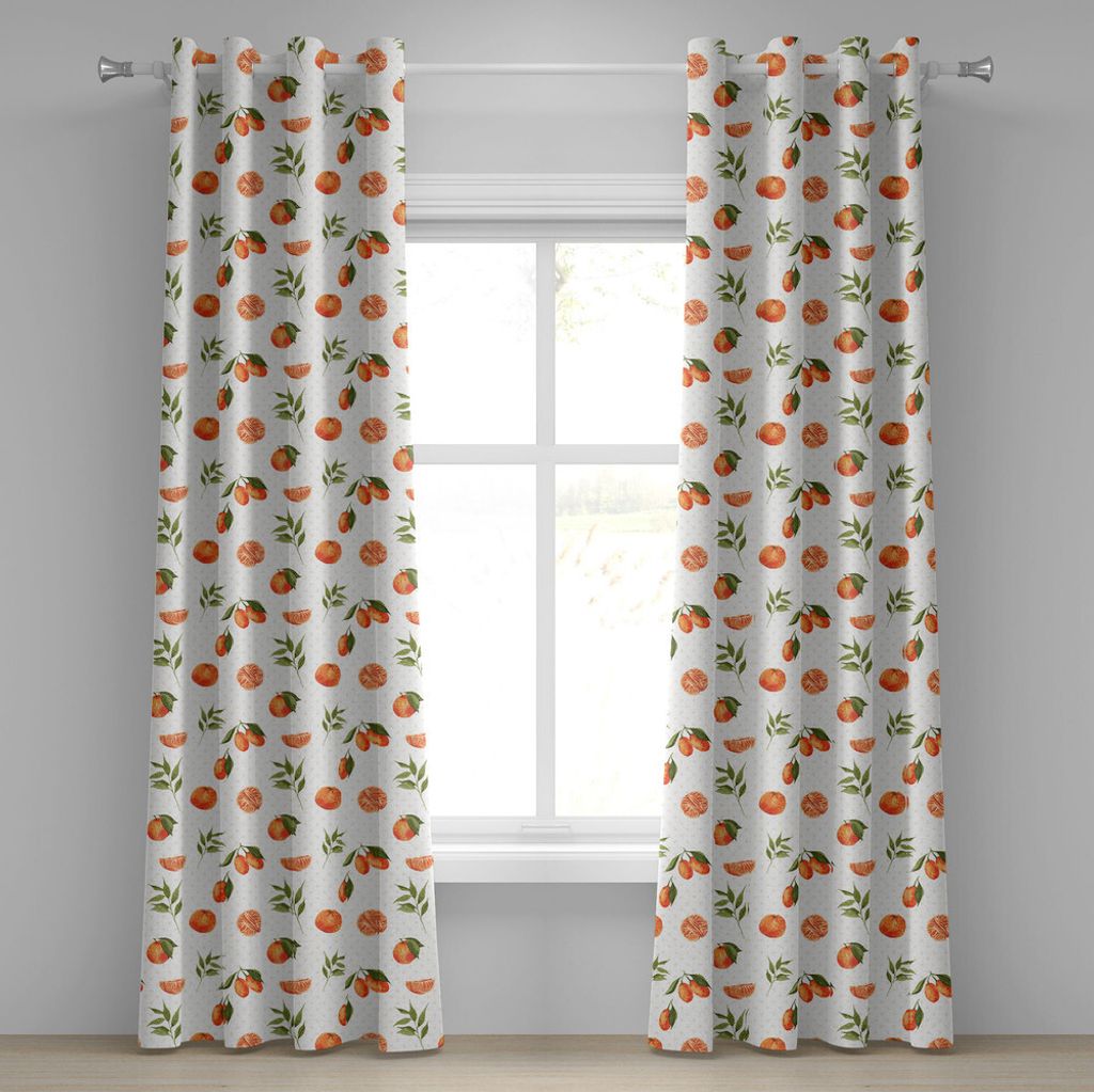 ABAKUHAUS Burnt orange Ösenvorhang, Aquarell Orange und Mandarine Früchte mit Blättern auf Tupfen, Dekorative 2-Panel-Fenstervorhänge, 280 cm x...