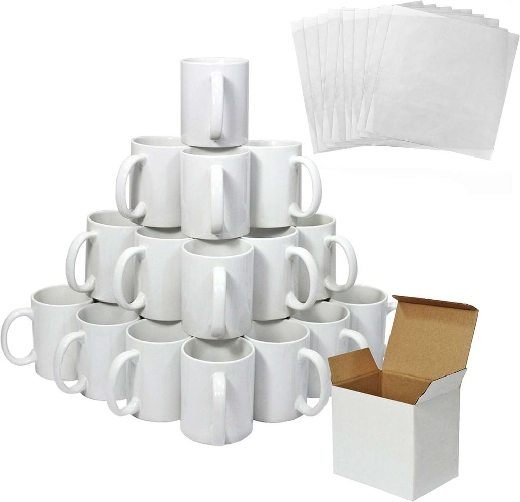 72 Sublimationsbecher, weiß, 325 ml, mit Polymer beschichteter Becher, Keramik der Güteklasse, Heißpressdruck, Präsentationsbox, spülmaschinen...