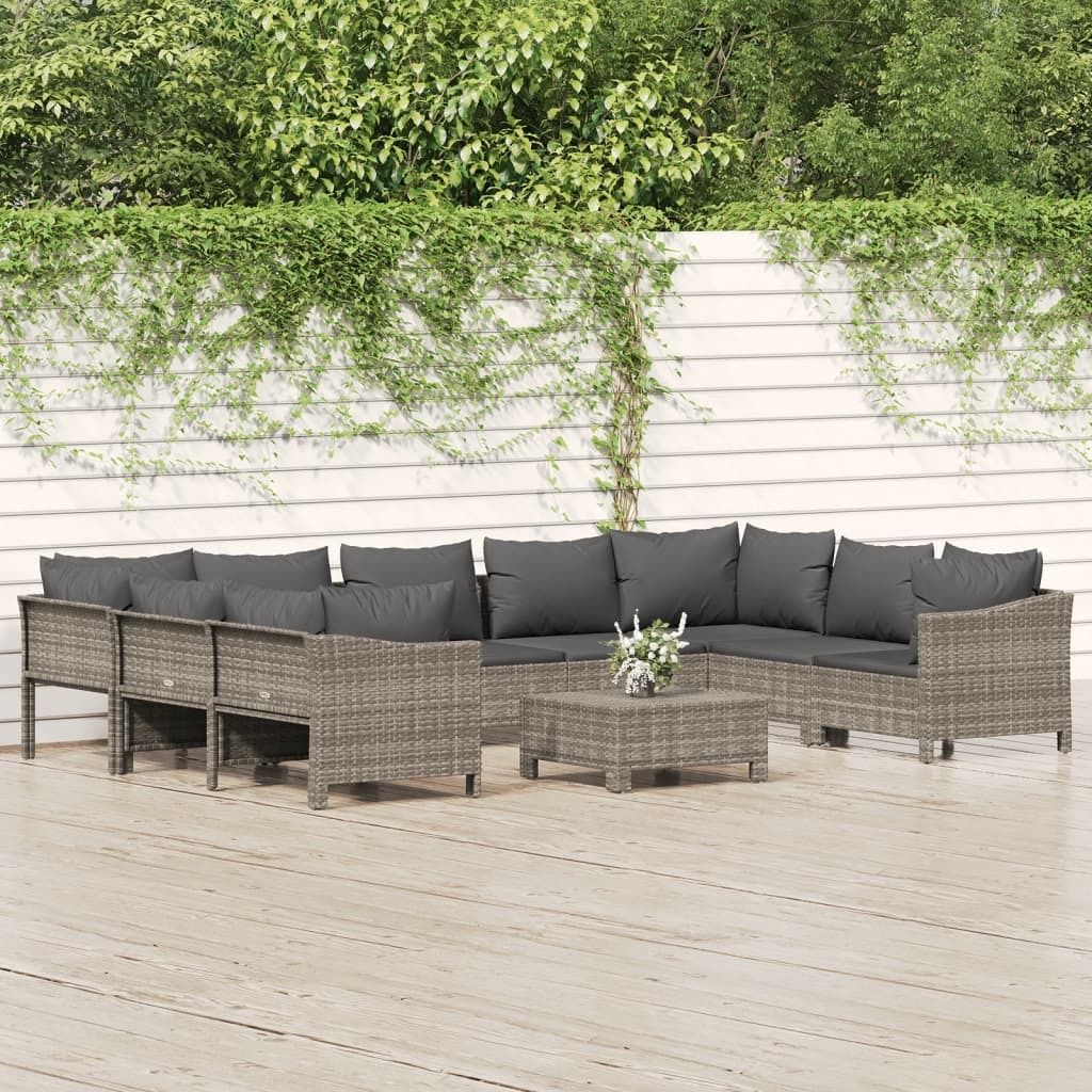 Maison Exclusive - 10-tlg. Garten-Lounge-Set mit Kissen Grau Poly Rattan
