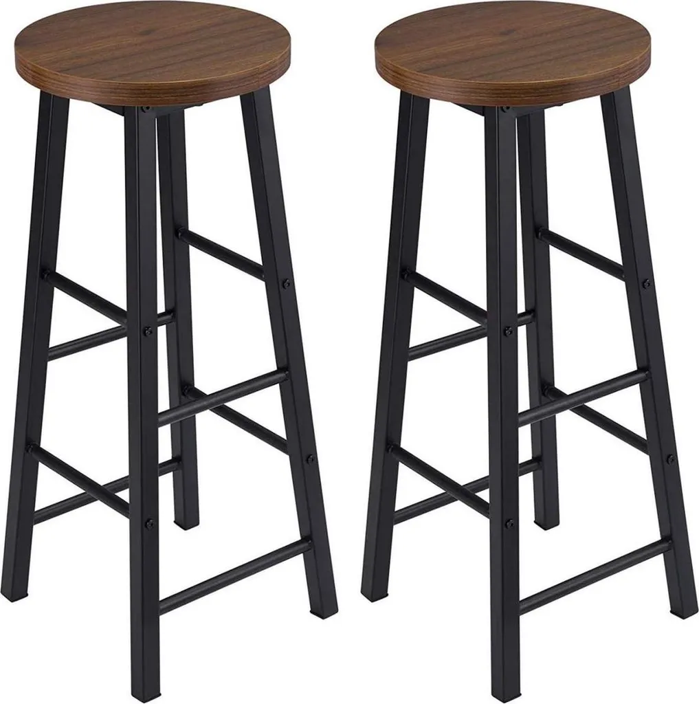 Tabouret de bar industriel en métal et MDF marron - Hauteur 71 cm