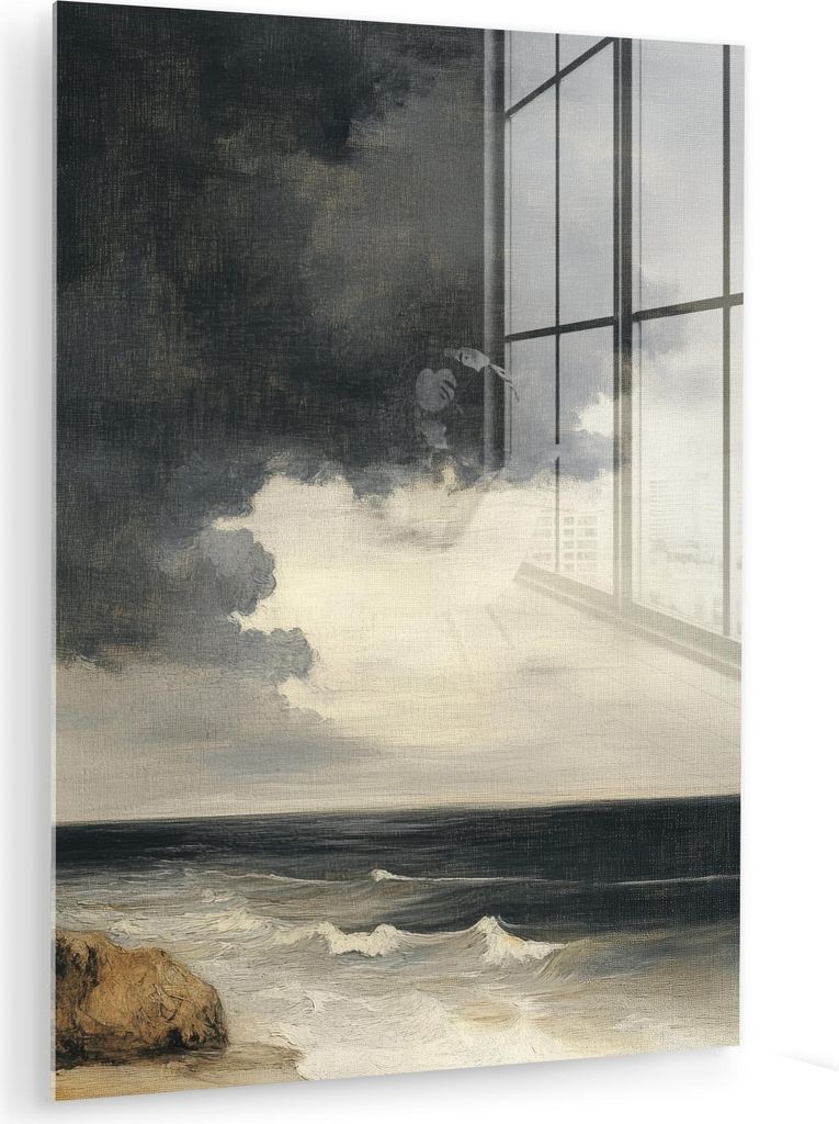 MuchoWow Glasbilder - Bilder auf Wandbild - Foto auf Glas Küste - Wellen - Felsen - Sturm 30x40 cm Wanddekoration aus Glas - Acrylglasbild - Acryl...