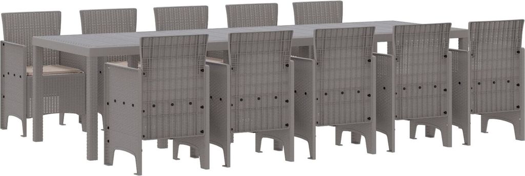 "2025"Cloris 11-teilige Garten Essgruppe mit Kissen Hellgrau Poly-Rattan, Gartentisch Hellgrau 150x100x73 cm Poly-Rattan, Gartenstühle mit Kissen ...