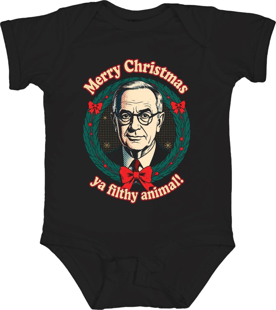 Merry Christmas ya filthy animal! Weihnachtskranz Retro Filmzitat Unisex Baby Body, Schwarz, 6/12