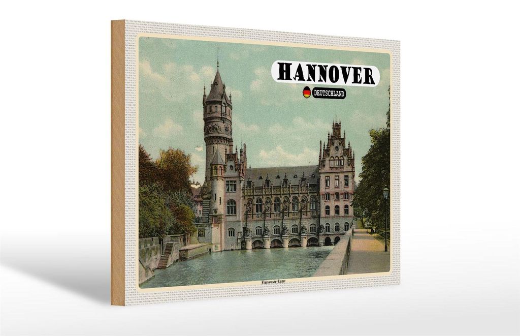 Holzschild Städte Hannover Flusswasserkunst Schloss 30x20cm