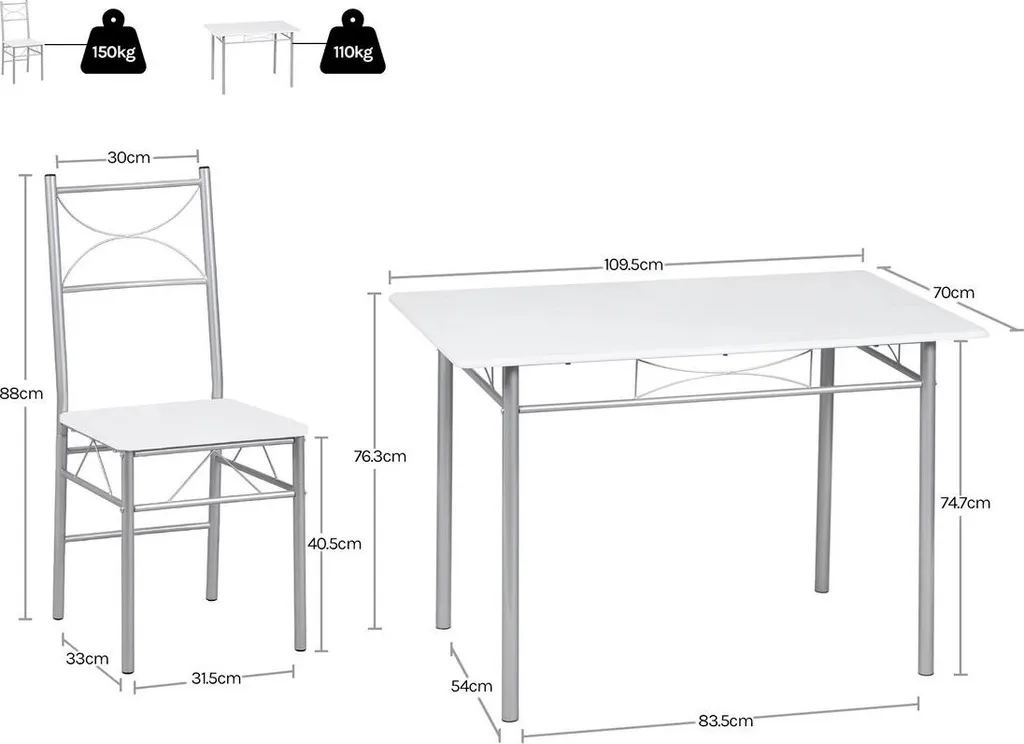 Table de salle à manger structure acier robuste avec 4 chaises noires