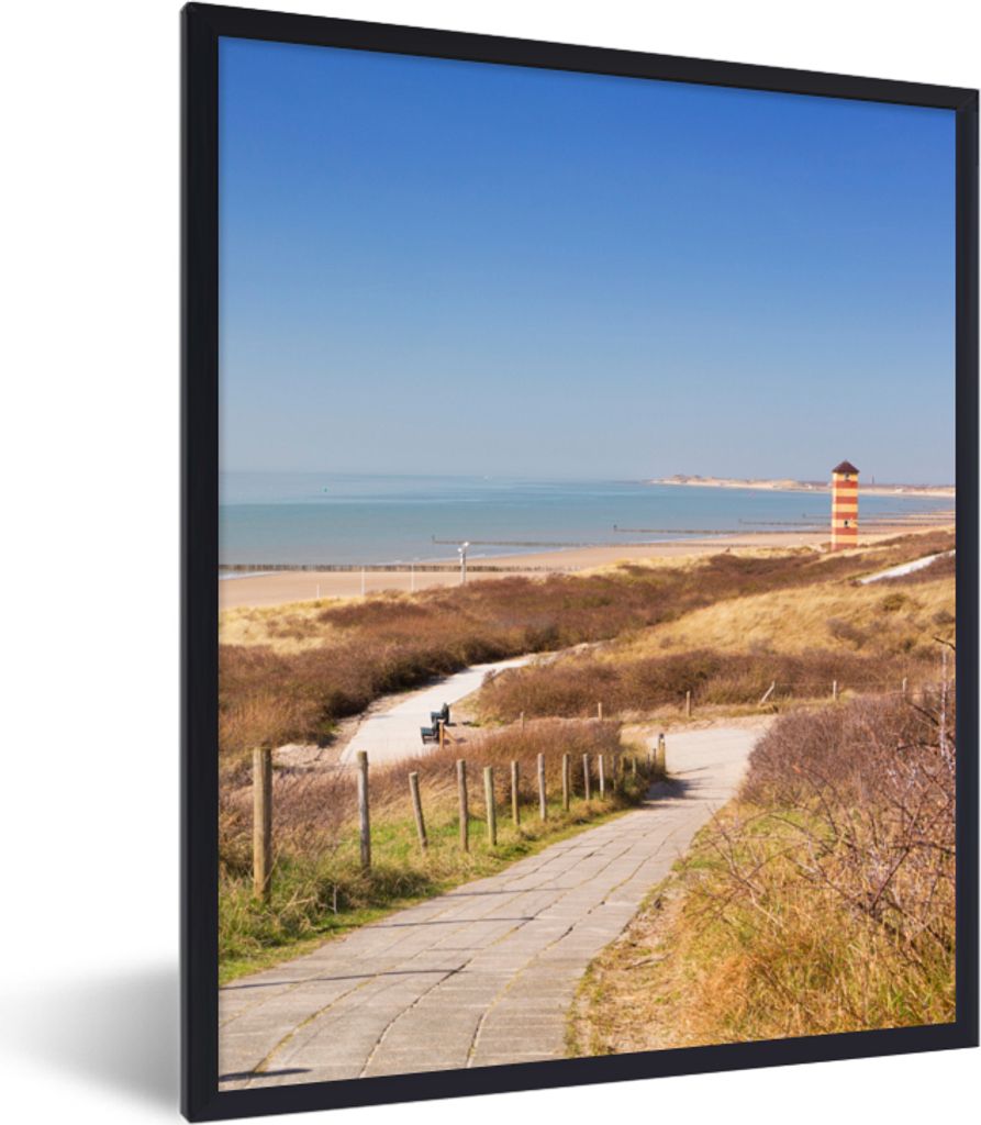 MuchoWow Gerahmtes Poster Strand - Meer - Leuchtturm - Niederlande 30x40 cm - Poster mit Schwarzem Bilderrahmen Wandposter Rahmen Foto Bilder - W...